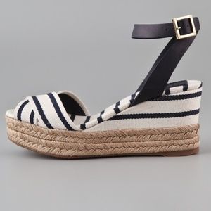 Tory Burch Karissa Navy Stripe Wedge Espadrilles